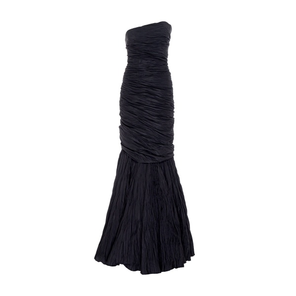 Marmar Halim Strapless Fish-Cut Hand Pleated Draped Taffeta Gown