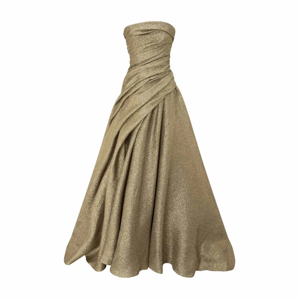 Marmar Halim Strapless Jacquard Lurex Draped Dress