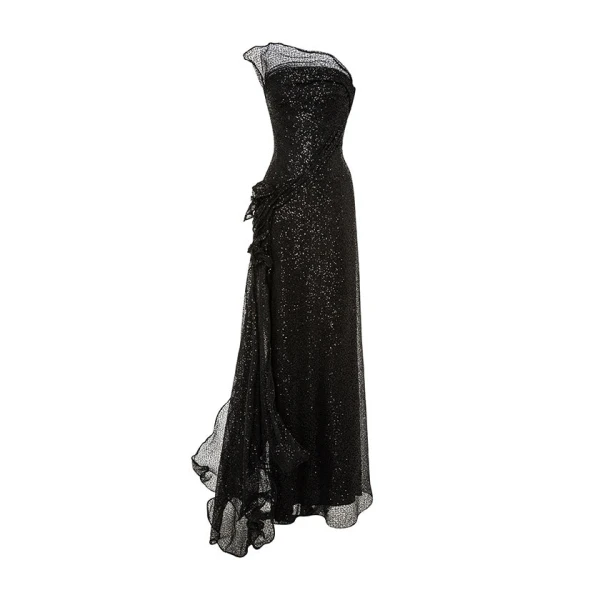 Marmar Halim Strapless Net Lace Dress With Wire Detailing
