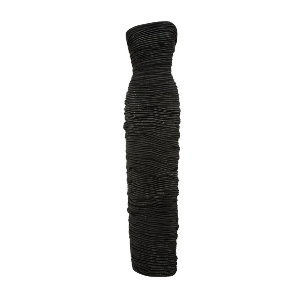 Marmar Halim Strapless Pleated Print Satin Dress With Detachable Cape