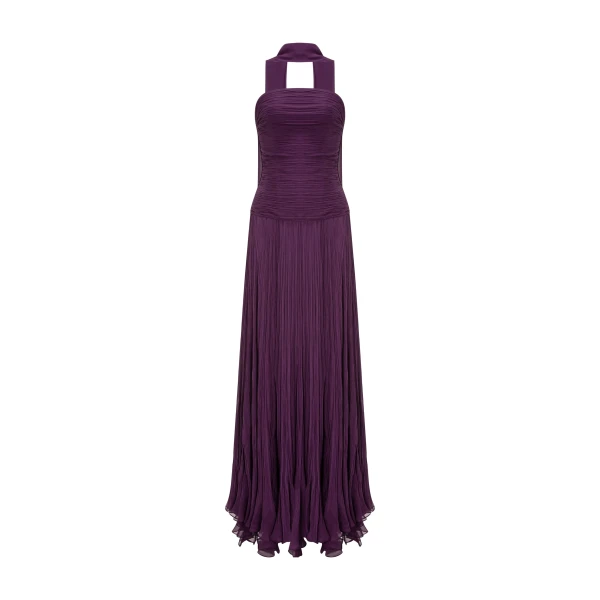 Marmar Halim Strapless Pleated Silk Georgette Dress With Cape