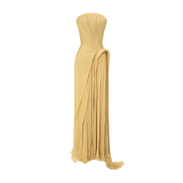 Marmar Halim Strapless Pleated Silk Georgette Dress