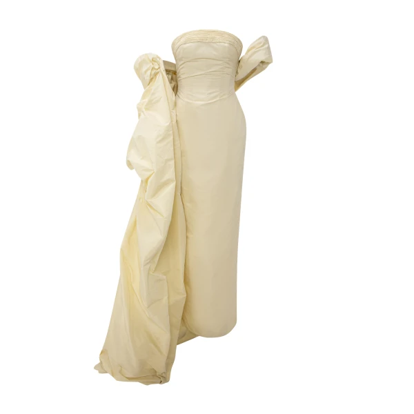 Strapless Taffeta Dress With Pleated Outline
