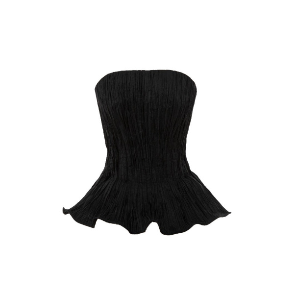 Marmar Halim Strapless Taffeta Pleated With Wiring Outline Top