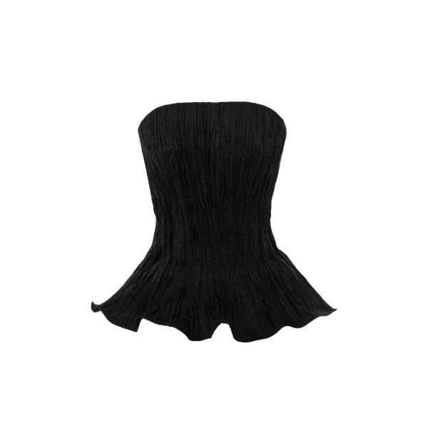 Strapless Taffeta Pleated With Wiring Outline Top