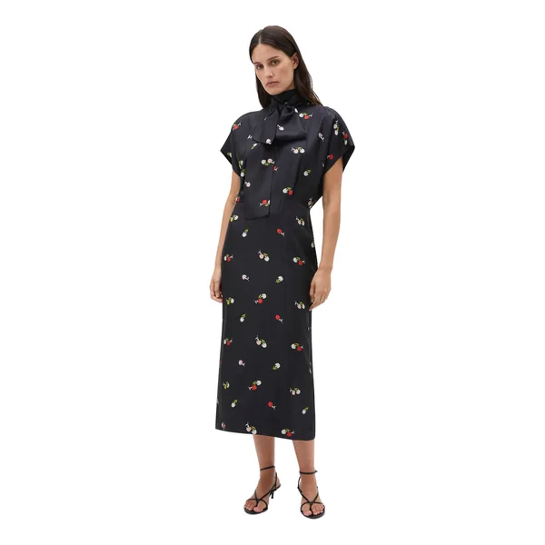 Duo Bud Print Tie Neck Dress