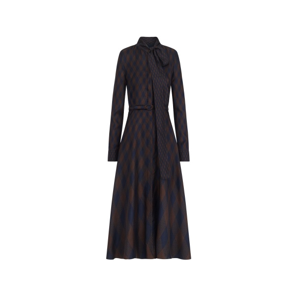 Oscar de la Renta Argyle Silk Twill Tie Neck Dress | Dresses | Coveti