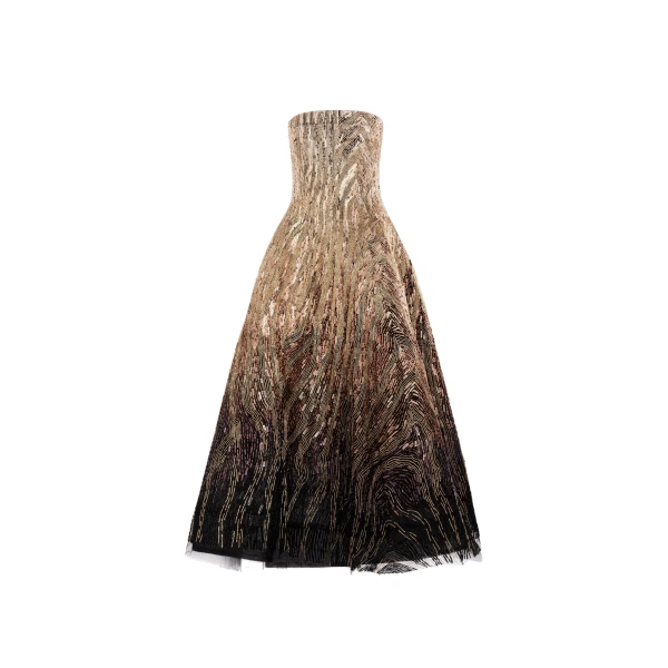 Oscar de la Renta Beaded Sequin Moiré Ombré Tea Length Gown | Dresses | Coveti