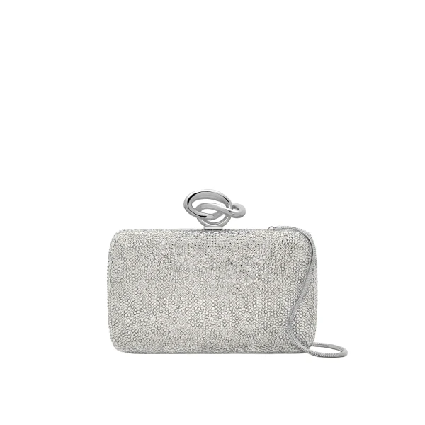 Oscar de la Renta Crystal Pavé Knot Minaudière in Silver Crystal