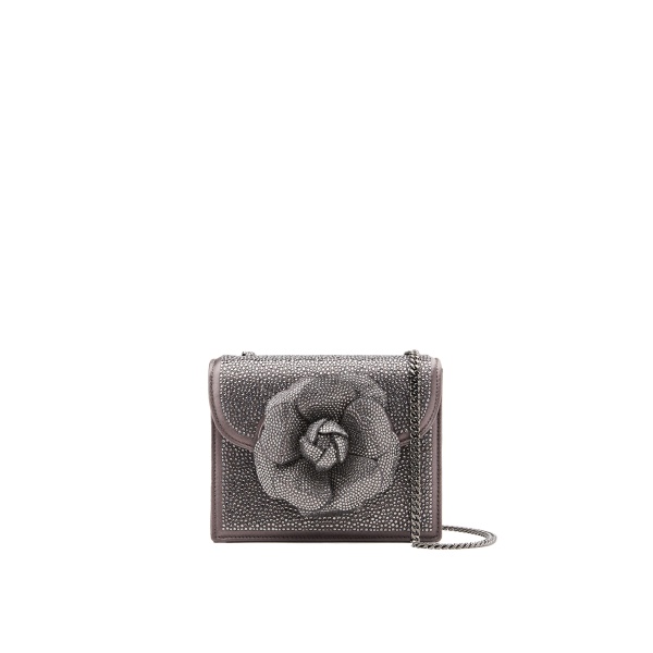 Oscar de la Renta Crystal Pavé Mini TRO Bag in Smoke
