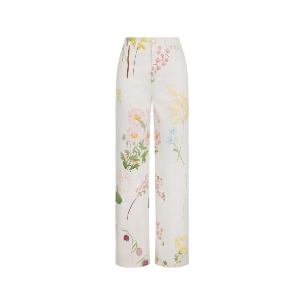 Oscar de la Renta Faded Mixed Botanical Denim Pant | Pants | Coveti