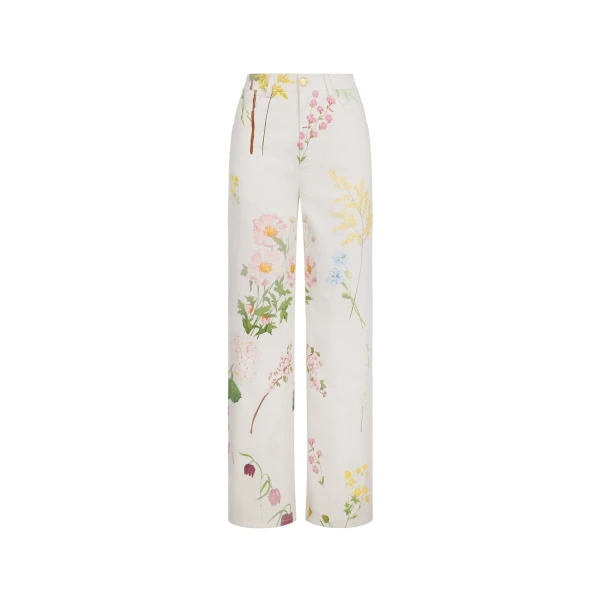 Oscar de la Renta Faded Mixed Botanical Denim Pant | Pants | Coveti