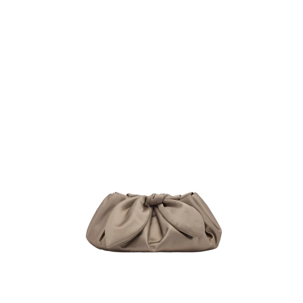 Oscar de la Renta Mini Satin Bow Clutch in Taupe