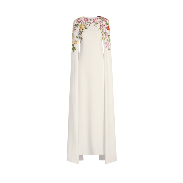 Oscar de la Renta Mixed Botanical Embroidered Georgette Caftan | Kimono | Coveti