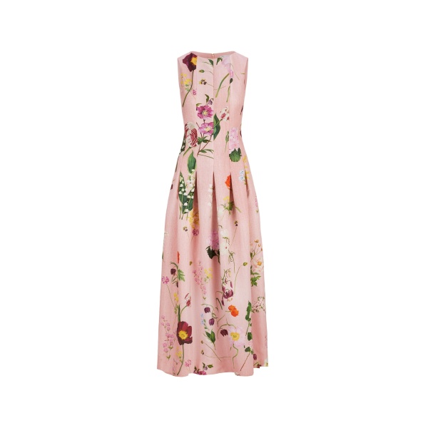 Oscar de la Renta Mixed Botanical Faille Sleeveless Gown | Dresses | Coveti