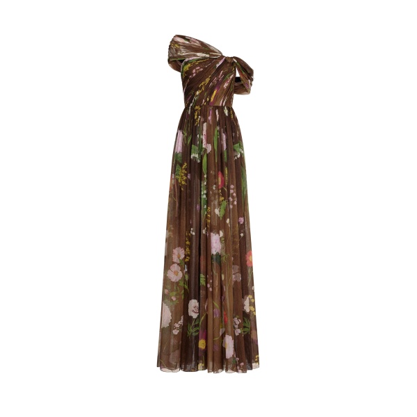 Oscar de la Renta Mixed Botanical Silk Chiffon Gown | Dresses | Coveti