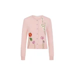 Oscar de la Renta Mixed Botanical Threadwork Cardigan | Knitwear | Coveti