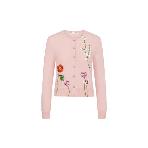 Oscar de la Renta Mixed Botanical Threadwork Cardigan | Knitwear | Coveti