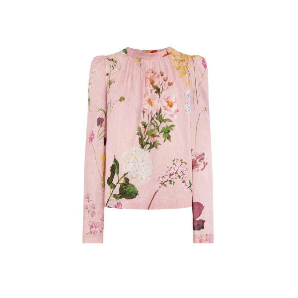 Mixed Botanical Tie-Detailed Blouse