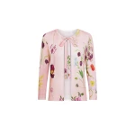 Oscar de la Renta Mixed Botanical Tie-Neck Cardigan | Knitwear | Coveti