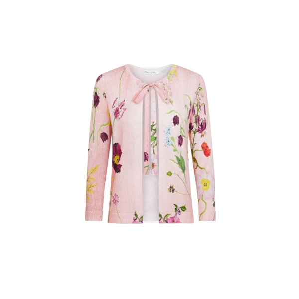 Mixed Botanical Tie-Neck Cardigan