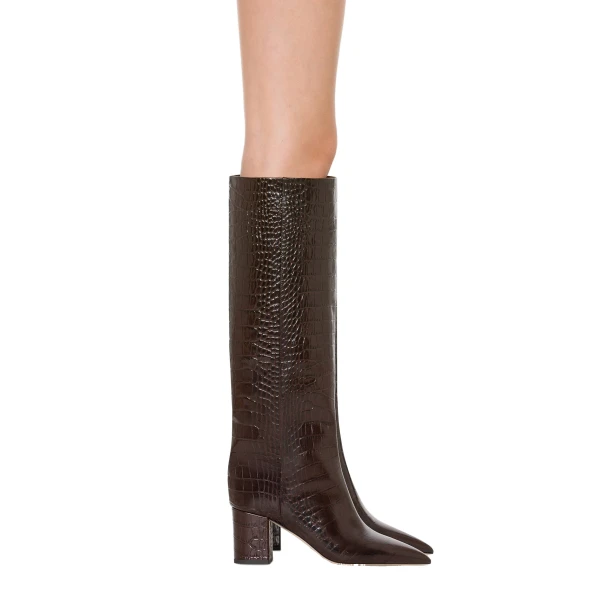 Anja 70 Boots in Ebano Croc-Embossed Leather - Image 6