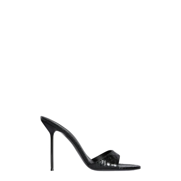 Paris Texas Lidia 105 Mules in Black Python-Print Leather