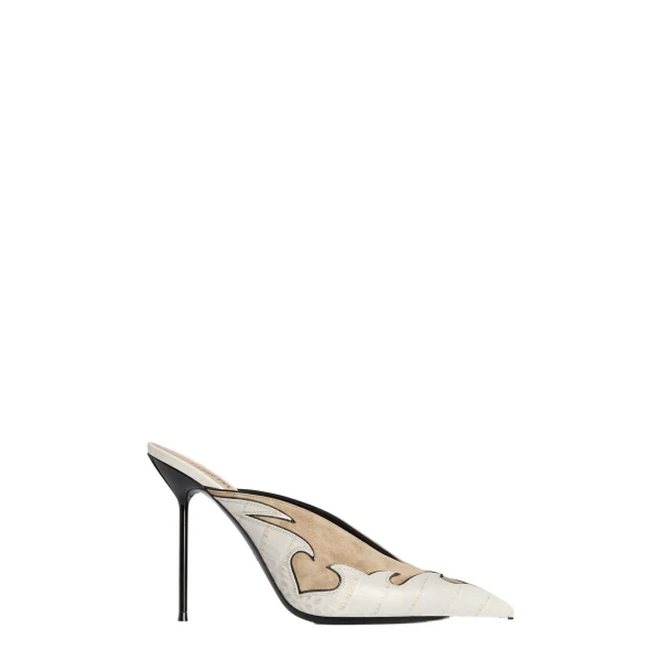 Lidia 105 Queen of Hearts Sabots in Cashmere and Bone China Suede and Croc-Embossed Leather