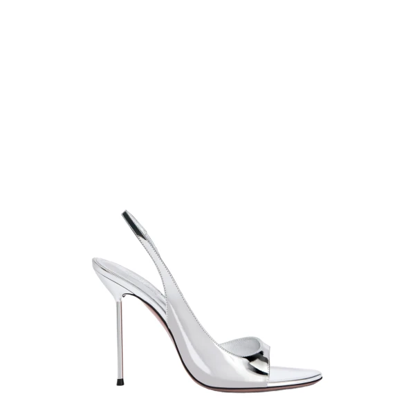 Lidia 105 Slingback Sandals in Silver Mirrored Leather