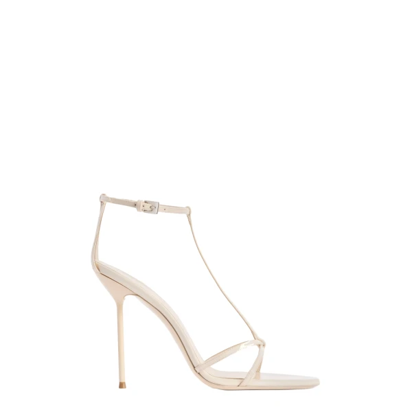 Lidia 105 T Strap Sandals in Avorio Patent Leather