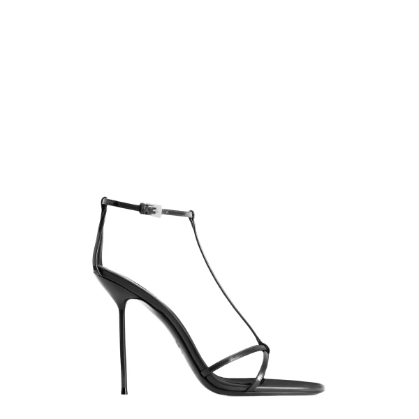 Lidia 105 T Strap Sandals in Black Patent Leather