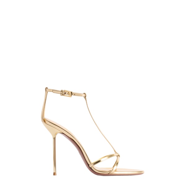 Paris Texas Lidia 105 T Strap Sandals in Gold Mirrored Leather