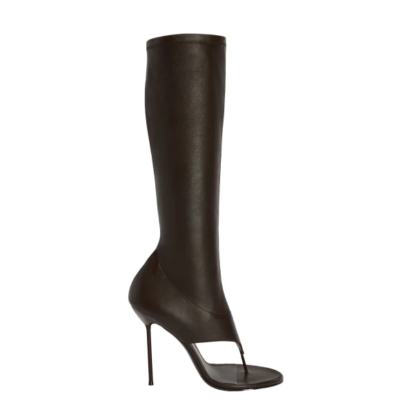 Paris Texas Lidia 105 Thong Boots in Ebony Stretch Nappa Leather