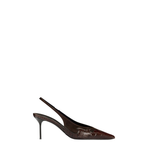 Paris Texas Lidia 70 Queen of Hearts Slingbacks in Fondente Suede and Croc-Embossed Leather