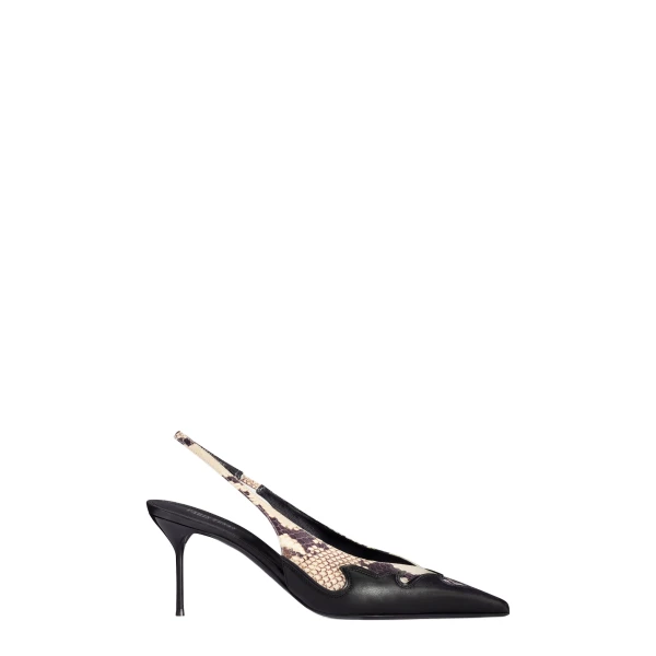 Paris Texas Lidia 70 Queen of Hearts Slingbacks in Natural and Black Python-Print and Nappa Leather