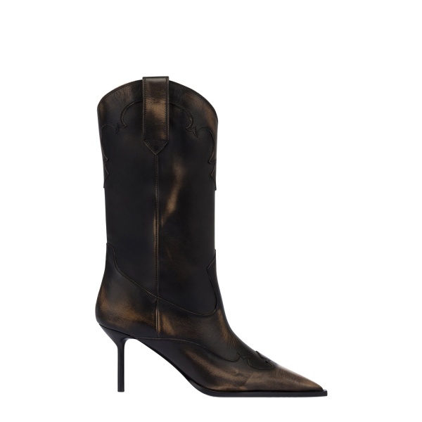 Paris Texas Lidia 70 Western Embroidered Boots in Black Brushed Leather