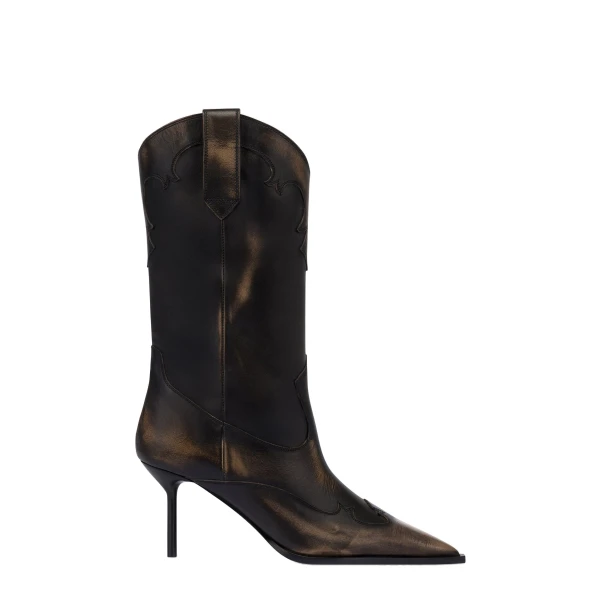Paris Texas Lidia 70 Western Embroidered Boots in Black Brushed Leather