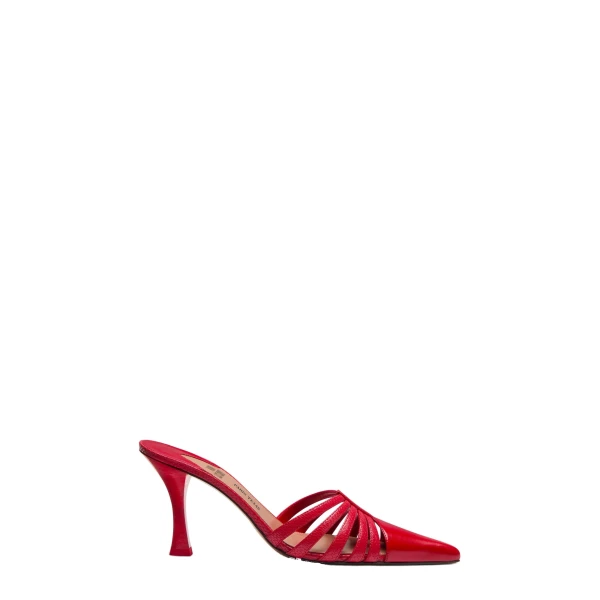 Nadia 85 Mules in Red Lizard-Print Leather