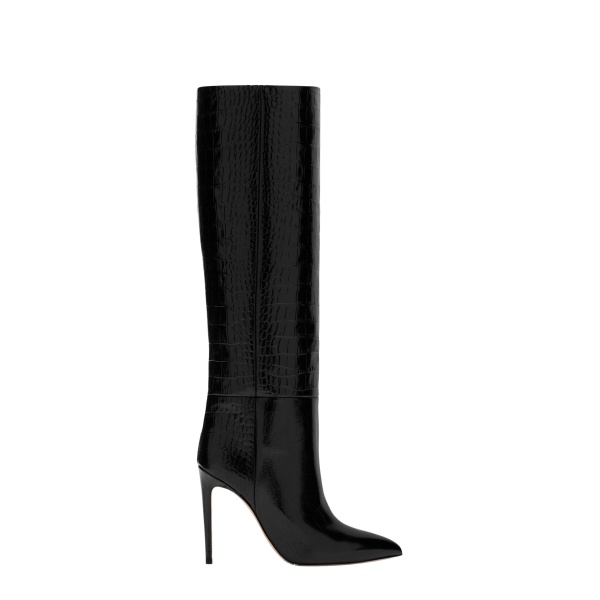Paris Texas Stiletto 105 Boots in Carbone Croc-Embossed Leather