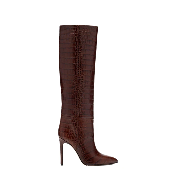 Stiletto 105 Boots in Cioccolato Croc-Embossed Leather