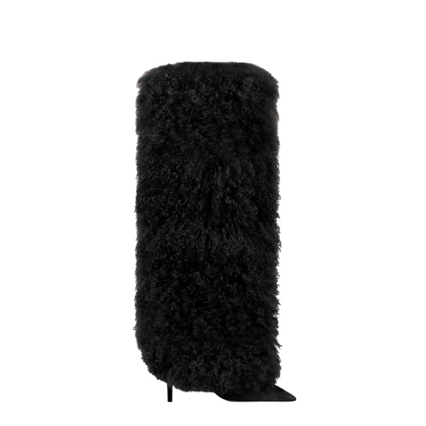 Paris Texas Stiletto 105 Furry Boots in Black Mongolian Fur