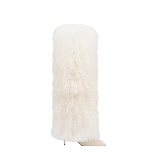 Paris Texas Stiletto 105 Furry Boots in White Mongolian Fur