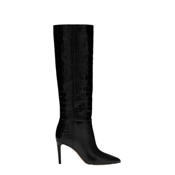 Paris Texas Stiletto 85 Boots in Carbone Croc-Embossed Leather