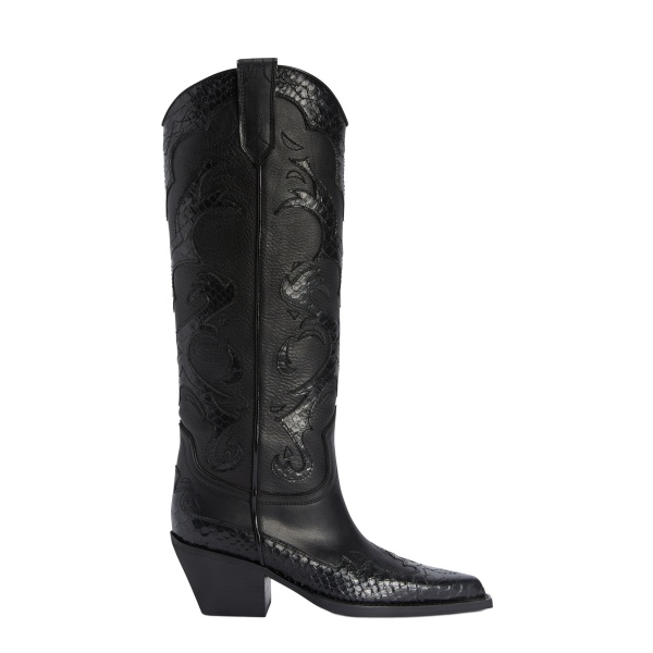Paris Texas Tucson 60 Embroidered Boots in Black Leather with Python-Print Detail