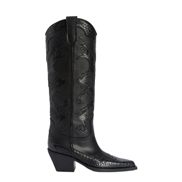 Paris Texas Tucson 60 Embroidered Boots in Black Leather with Python-Print Detail
