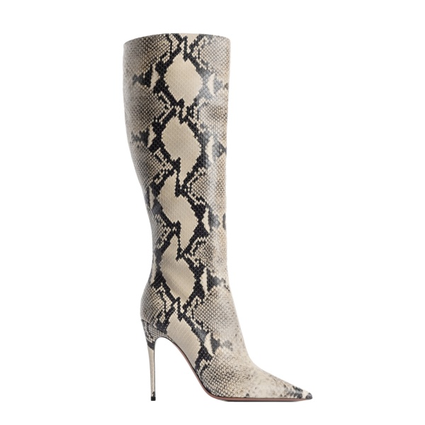 Paris Texas Vera 105 Boots in Natural Python-Print Leather