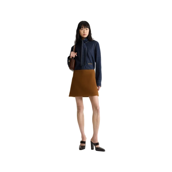 A-line mini skirt in Mahogany sustainable wool blend - Image 2