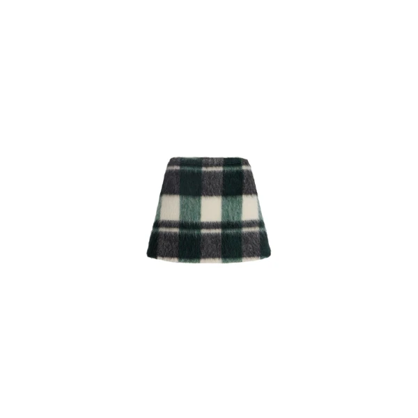 Patou A-line mini skirt in Pine Winter Tartan wool blend