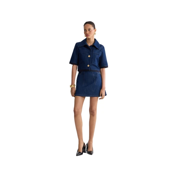 A-line mini skirt in Rodeo Blue organic denim - Image 2