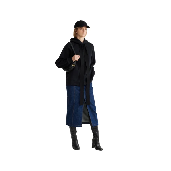 Archive grosgrain hoodie in Black organic cotton - Image 2
